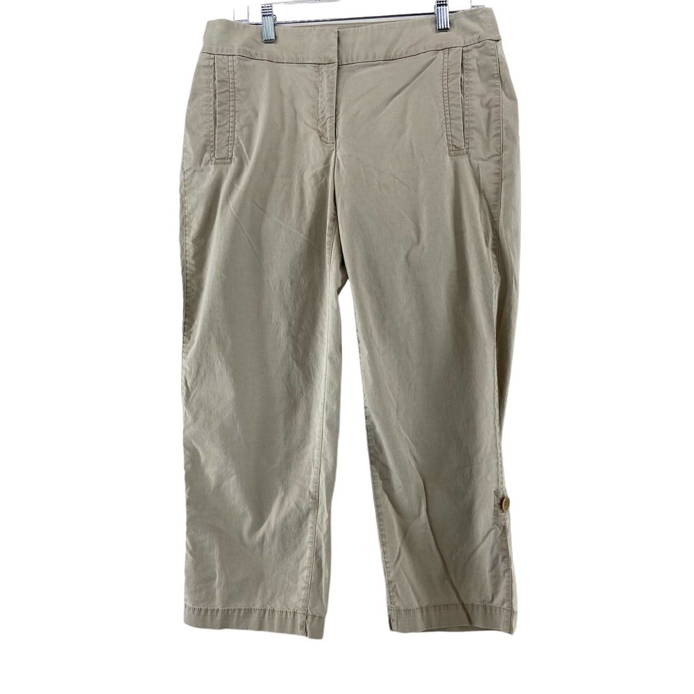 Eileen Fisher Crop Roll Tab Khaki Pants‎ Size Small